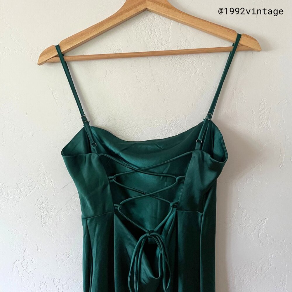 BILLY J Keira Midi Dress Emerald Green Satin  | Size 6 - Picture 4 of 7
